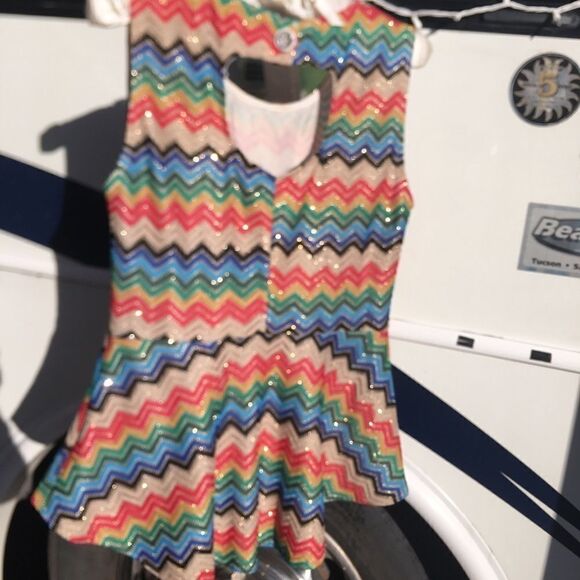 CHEVRON SPARKLE peplum multi colors zip knit Sz L - Picture 7 of 8